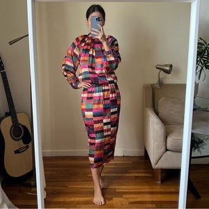 RHODE plaid geometric print midi dress size S pink purple black blue